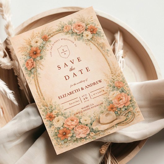 Westliche Ranch-Romantik-Hochzeit Save The Date