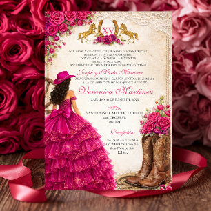 Westliche rosa Blumenmädchen-Prinzessin Sweet 15 J Einladung