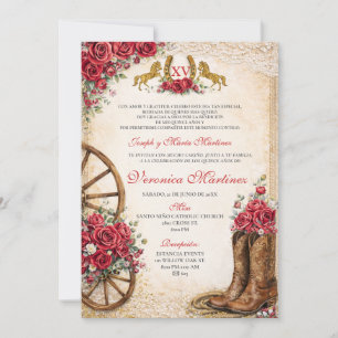 Westliche rosa florale rustikale Quinceañera-Mexik Einladung