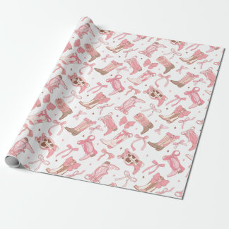 Westliche rosa Rodeostiefel mit Schleifen Brautpar Geschenkpapier
