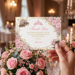 Westliche rosa Rosen Goldenes Land Quinceañera Dankeskarte