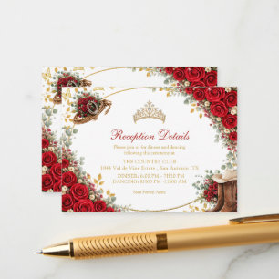 Westliche rote Rosen Golden Country Quinceañera Begleitkarte