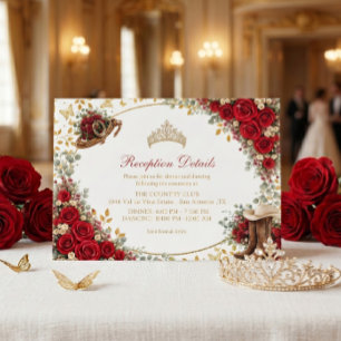 Westliche rote Rosen Golden Country Quinceañera Begleitkarte