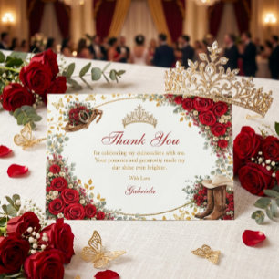 Westliche rote Rosen Golden Country Quinceañera Dankeskarte