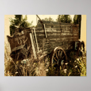 Westliche rustikale Country-Braun-Vintage-Bauwagen Poster