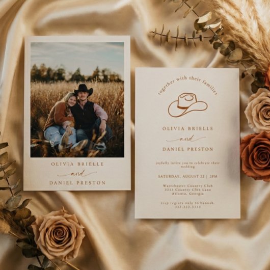 Westliche Rustikale Cowboyhut-Foto-Hochzeit Einladung