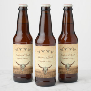 Westliche Rustikale Hochzeit Land Stier Kuh Schäde Bierflaschenetikett