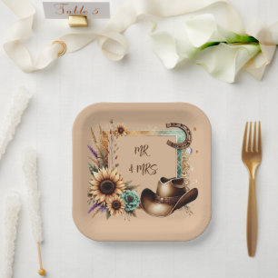 Westliche Rustikale Hochzeit Mr & Mrs 7 Zoll quadr Pappteller