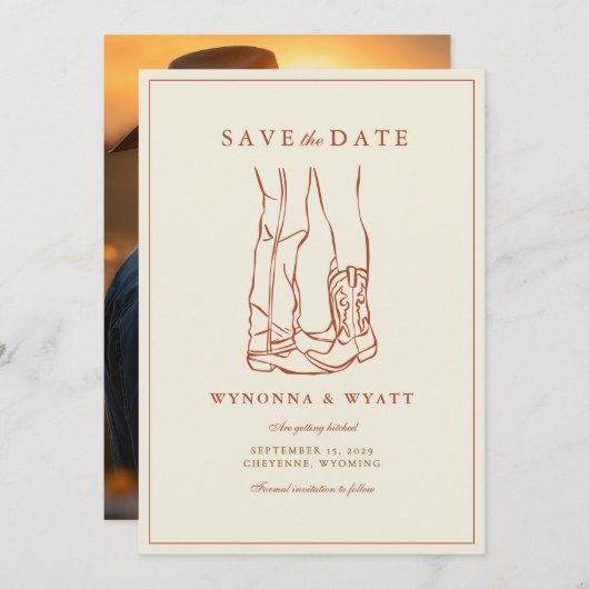 Westliche Rustikale Moderne Foto Save the Date  (Vorne/Hinten)