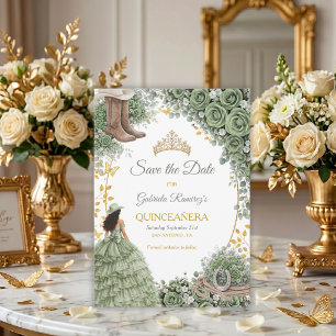 Westliche Salbeigrüne Rose Goldenes Land Quinceañe Save The Date