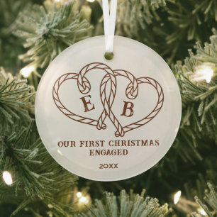 Westliche Seil-Herzen-Monogramm 1. Weihnachten Ver Ornament Aus Glas