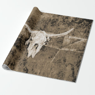 Westliche Sepia-Braun-Textur-Cowboy-Bullen-Schädel Geschenkpapier