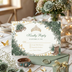 Westliche Smaragdgrüne Goldene Country Quinceañera RSVP Karte