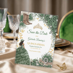 Westliche Smaragdgrüne Goldene Country Quinceañera Save The Date