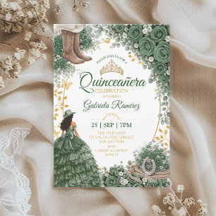 Westliche Smaragdgrüne Rosen Country Quinceañera Einladung