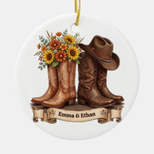 Westliche Stiefel Cowboyhut Individuelles Paar-Orn Keramik Ornament