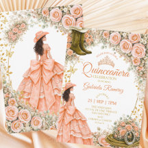 Westliche Stiefel Pfirsich Rosen Goldene Quinceañe