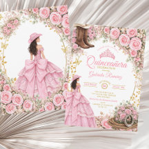 Westliche Stiefel Rosa Rosen Goldene Quinceañera
