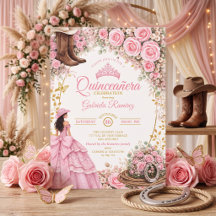 Westliche Stiefel Rosa Rosen Goldene Quinceañera