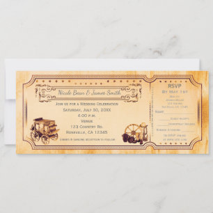 Westliche Vintage-Hochzeitsticket-Einladung & RSVP Einladung