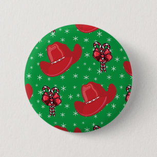 Westliche Weihnachts-Cowboyhüte und Zuckerstangen Button