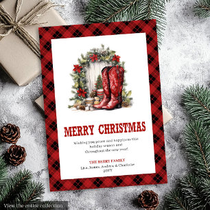 Westliche Weihnachtskarte mit Cowboy-Karo-Druck Feiertagskarte