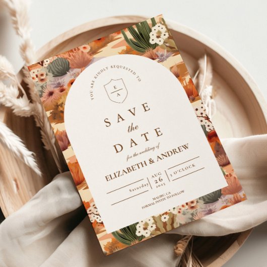 Westliche Wüsten-Blumenhochzeit Save The Date