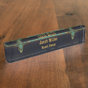 Westlicher Blaugrün-Braun-Gold-Rustikal-Vintage-St Namensplakette