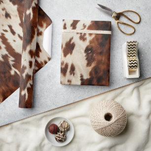 Westlicher Brauner Creme-Faux-Rindsleder-Geburtsta Geschenkpapier