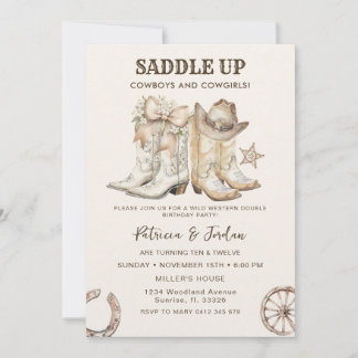 Westlicher Cowboy Cowgirl Geschwister Geburtstag Einladung