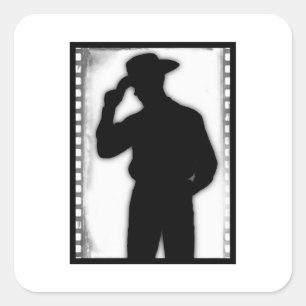 Westlicher Cowboy-Silhouette-Etikett in Quadratfor Quadratischer Aufkleber