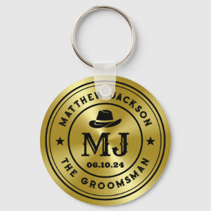 Westlicher Cowboy Vintage Gold Monogramm Trauzeuge Schlüsselanhänger