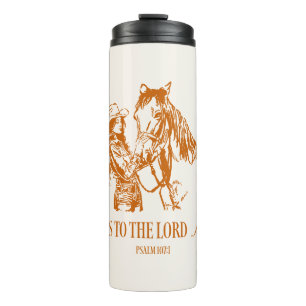 Westlicher Cowgirl-Christen-Psalm 107:1 Thermosbecher