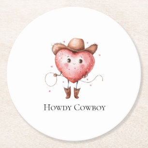 Westlicher Cowgirl-Herz mit Cowboyhut Geburtstag Runder Pappuntersetzer