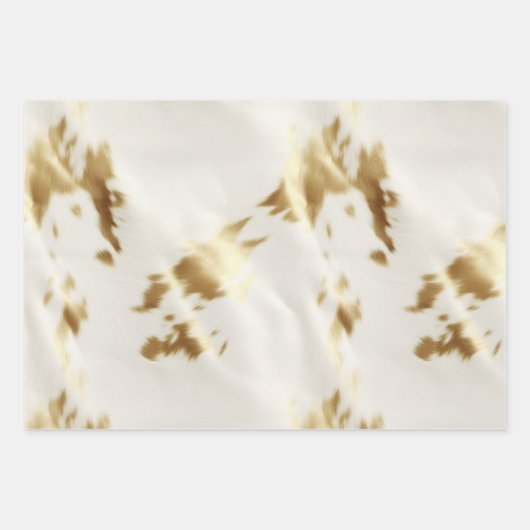 Westlicher Creme Weißer Goldkühe Geschenkpapier Set (Vorderseite 3)