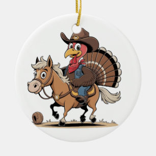 Westlicher gekochter Truthahn Thanksgiving Cowboy Keramik Ornament
