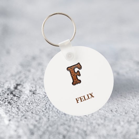 Westlicher geprägter Lederinitial-Monogramm-F Schlüsselanhänger