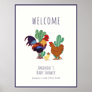 Westlicher Kaktus Hahn Küken Babyshower Willkommen Poster