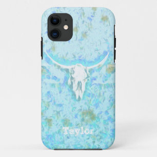 Westlicher Kuhschädel Türkis Blau Floral Mädchenha Case-Mate iPhone Hülle