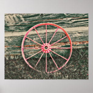 Westlicher Planwagenrad Rot Land Rustikal Vintage Poster