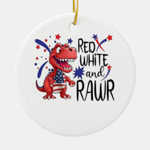 Westlicher Rot Weiß Brüllender Dinosaurier Keramik Ornament