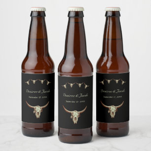 Westlicher Rustikaler Schwarzer Hochzeitsstier-Kuh Bierflaschenetikett