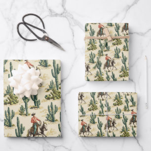 Westlicher Saguaro-Kaktus und Cowboy Geschenkpapier Set