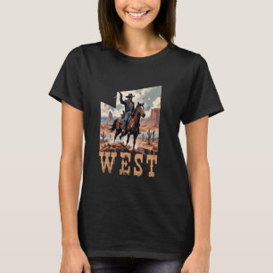 Westlicher Schwarzer Cowboy-Rodeo-Pferdereiten Ret T-Shirt