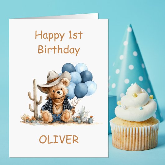 Westlicher Teddybär 1. Geburtstag Karte