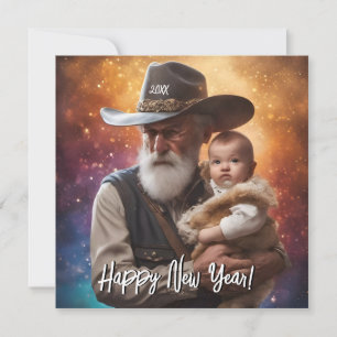 Westlicher Vater Zeit und Baby Neujahr Einladung