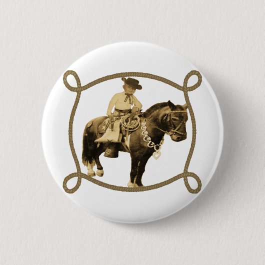 Westlicher Vintage-Cowboy auf Pferd Button (Vorderseite)