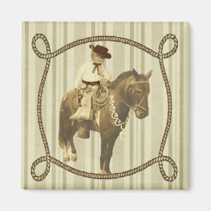 Westlicher Vintage kleiner Cowboy auf Pferd Magnet