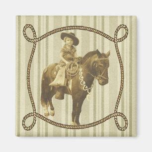 Westlicher Vintage kleiner Cowgirl auf Pferd Magnet