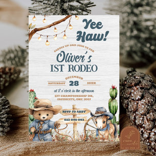 Westlicher Yeehaw-Bär-Cowboy-Erster-Rodeo-Geburtst Einladung